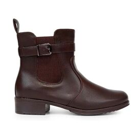 Bota Chelsea Feminina Coturno Fivela Salto Baixo 72110 Marrom - Atacado
