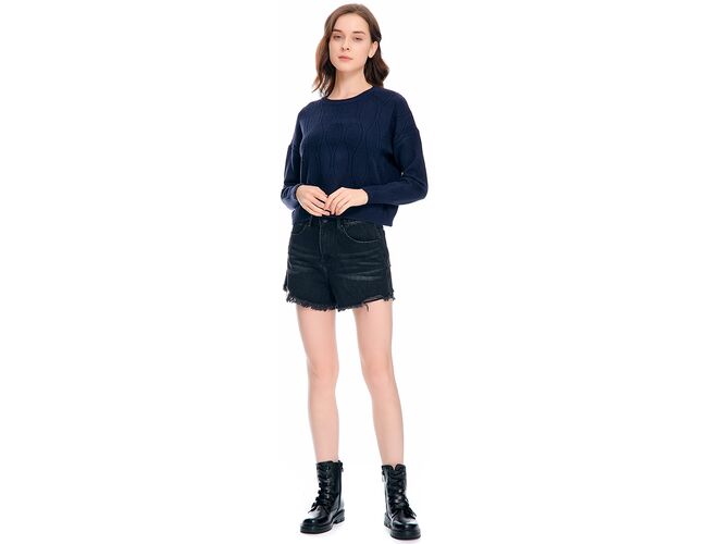 Blusa Cropped Feminina em Tricot Texturizado 650958 - Atacado