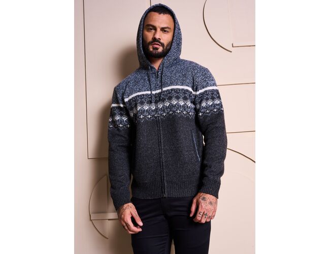 Blusa de Tricot Masculina C/ Capuz e Zíper 590174 - Atacado